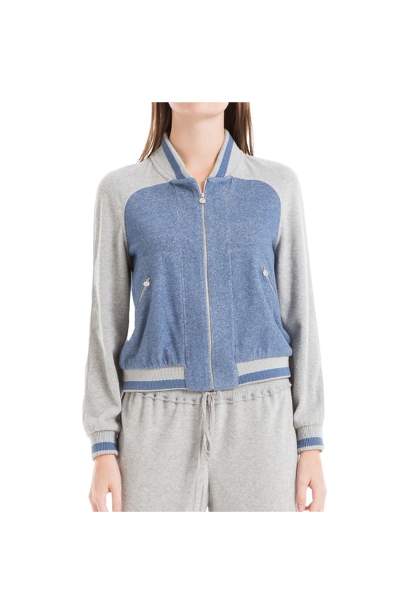 London Womens Colorblocked Bomber Jacket, Blue, X-Small