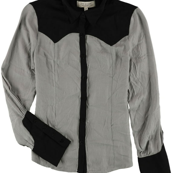 Max Studio London Womens Colorblocked Button Up Shirt, Black, Large