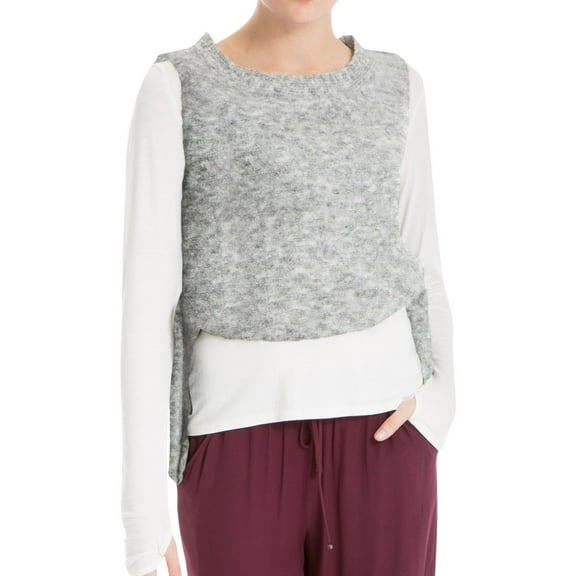 Max Studio London Womens Cropped Side-Tie Pullover Sweater, Grey, Small