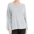 thumbnail image 1 of Max Studio London Womens DRAPED-SLEEVE Basic T-Shirt, Grey, Large, 1 of 1