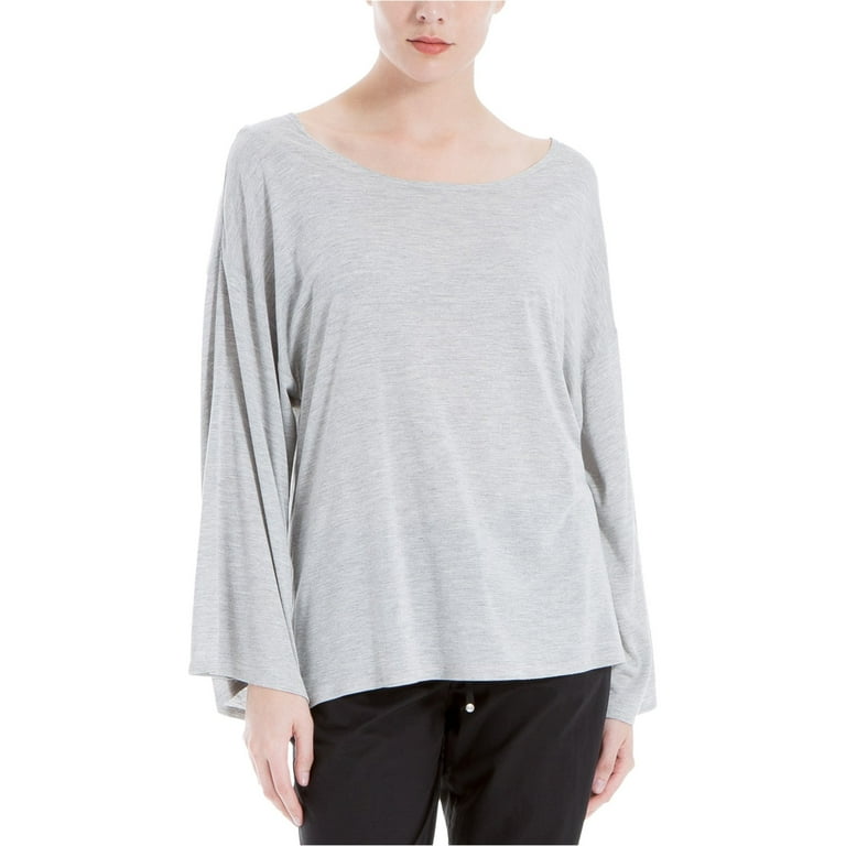 Max Studio London Womens DRAPED-SLEEVE Basic T-Shirt, Grey