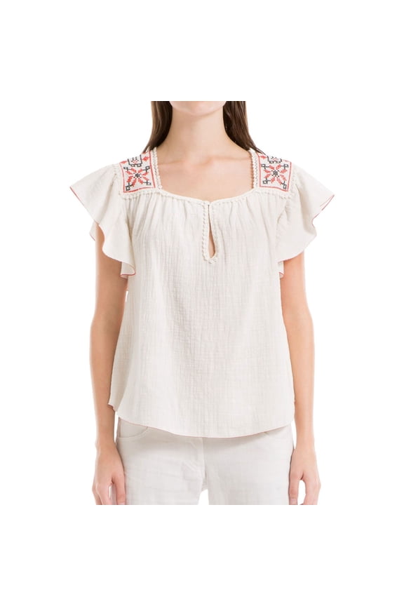 London Womens Embroidered Pullover Blouse, White, Small