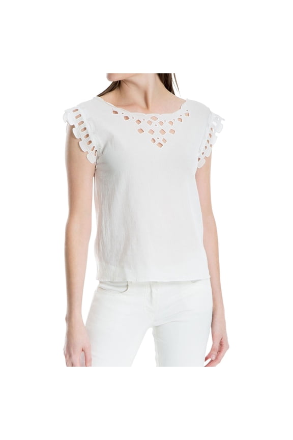 London Womens Eyelet Knit Blouse, White, Small