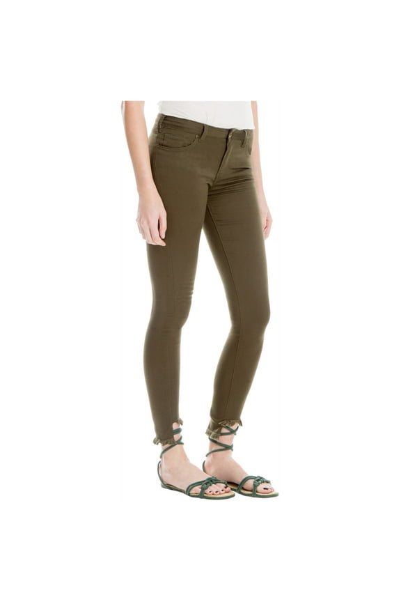 London Womens Frayed Hem Skinny Fit Jeans, Green, 25