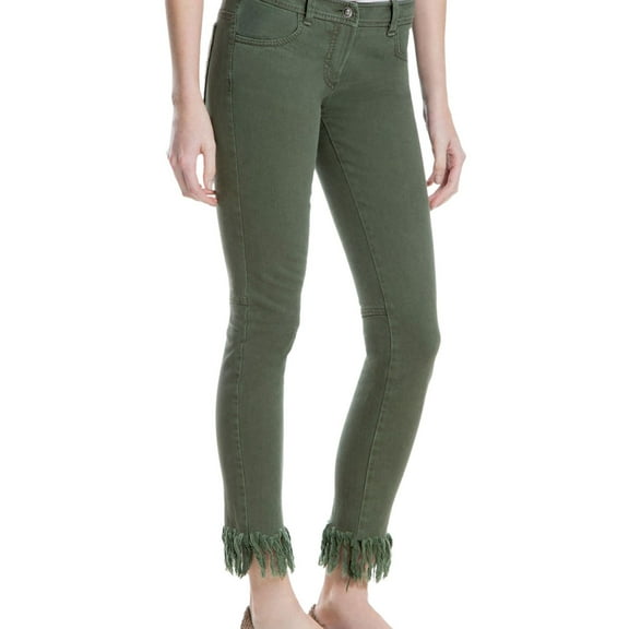 Max Studio London Womens Frayed Hem Skinny Fit Jeans, Green, 30