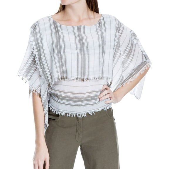 Max Studio London Womens Frayed Knit Blouse, Grey, Medium