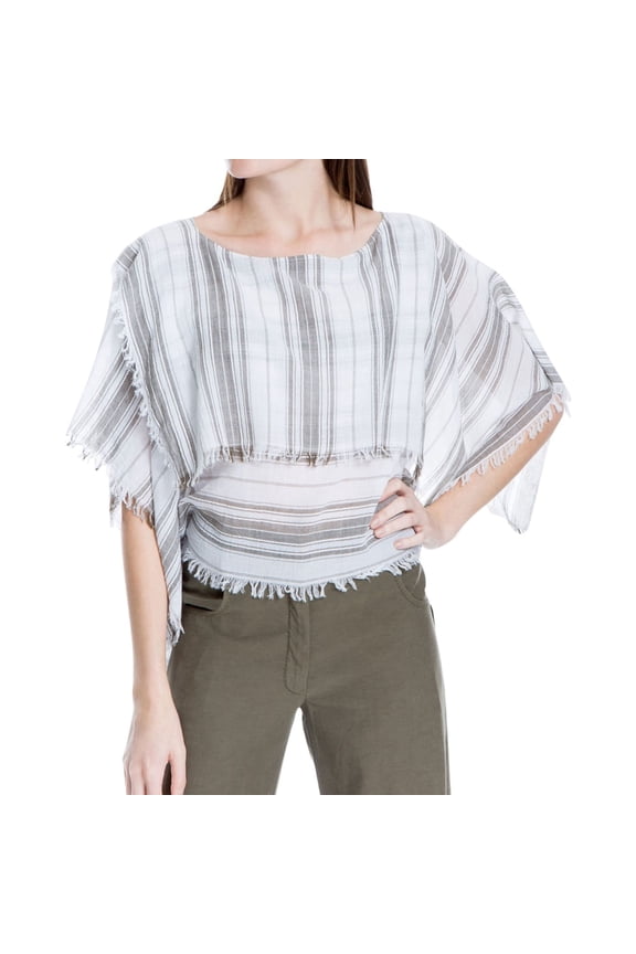 London Womens Frayed Knit Blouse, Grey, Medium