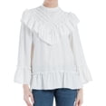thumbnail image 1 of Max Studio London Womens Lattice Ruffled Blouse, Off White, Large, 1 of 2