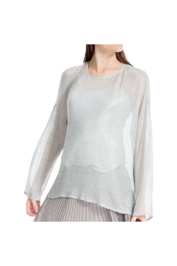 London Womens Metallic Knit Blouse, Metallic, X-Small