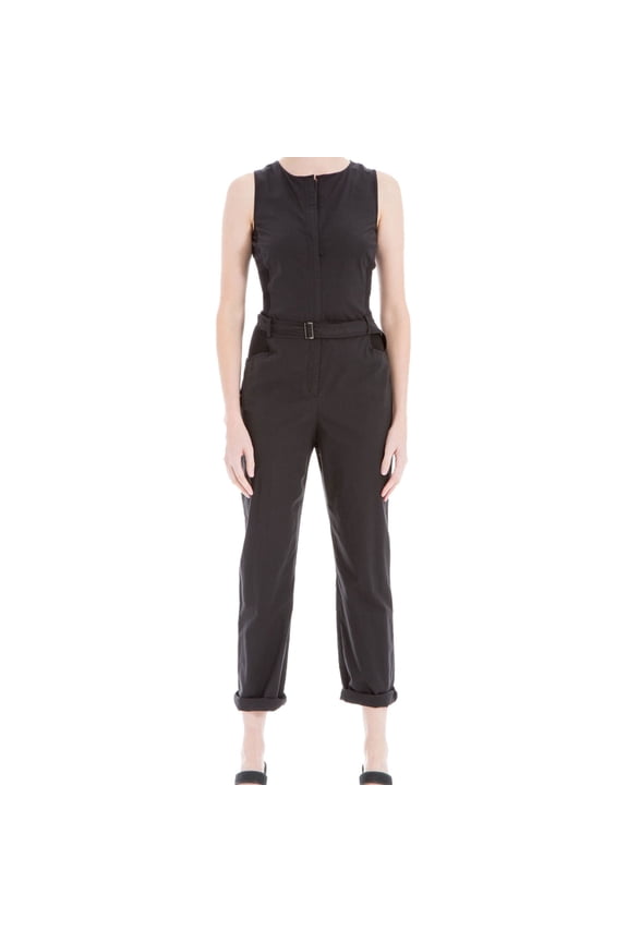 London Womens Orianne Belted Jumpsuit, Black, Small