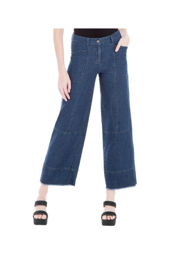 London Womens Patchwork Wide Leg Jeans, Blue, 25 Short