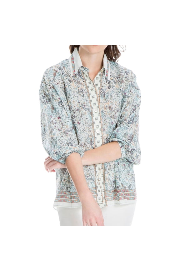 London Womens Patterned Button Down Blouse, Multicoloured, X-Small