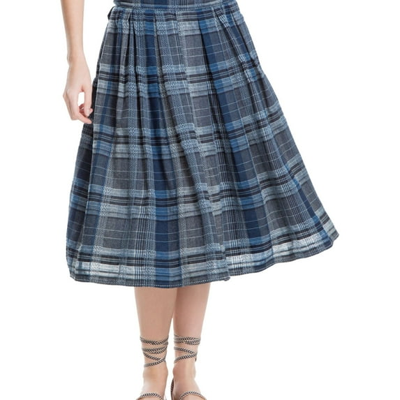 Max Studio London Womens Plaid Midi Skirt, Blue, Small