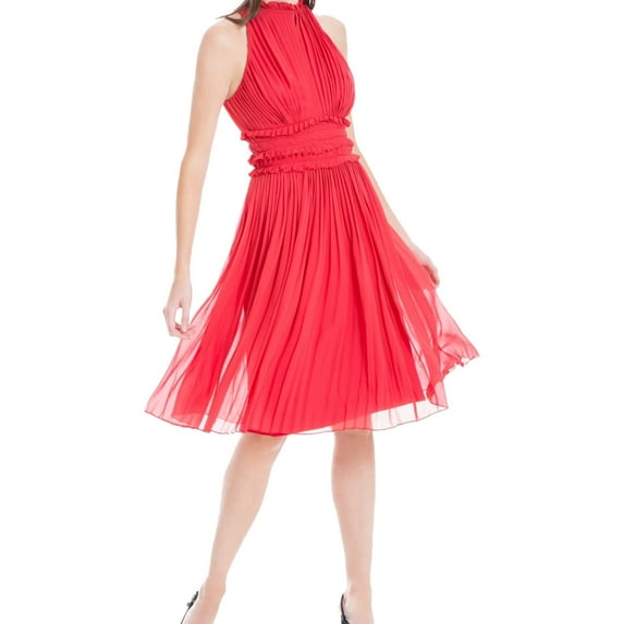 Max Studio London Womens Pleated A-Line Cocktail Dress Red XL