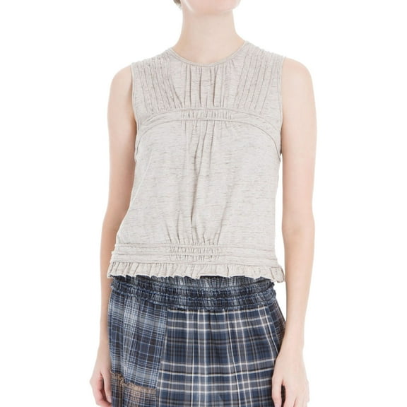 Max Studio London Womens Pleated Knit Blouse, Beige, Large