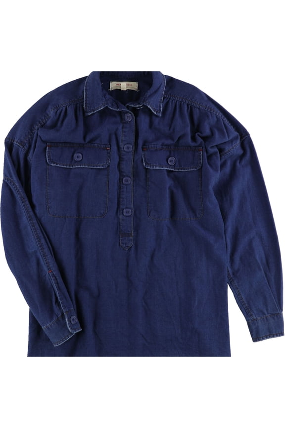 London Womens Pocket Knit Blouse, Blue, XS/S