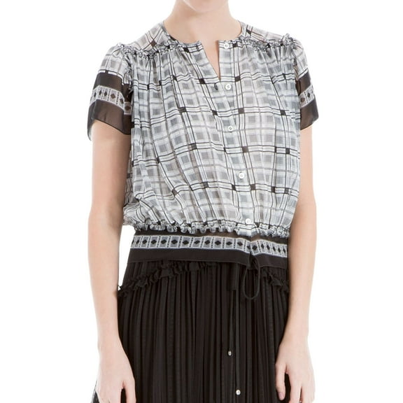 Max Studio London Womens Printed Knit Blouse, Black, Medium