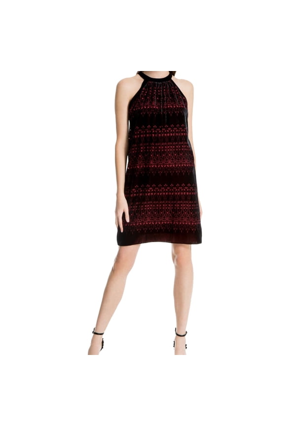 London Womens Printed Velvet A-Line Dress