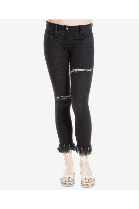 Womens Black Fringed Frayed Skinny Jeans 26 WAIST
