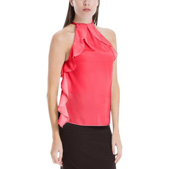 Max Studio London Womens Ruffle Knit Blouse, Red, Medium