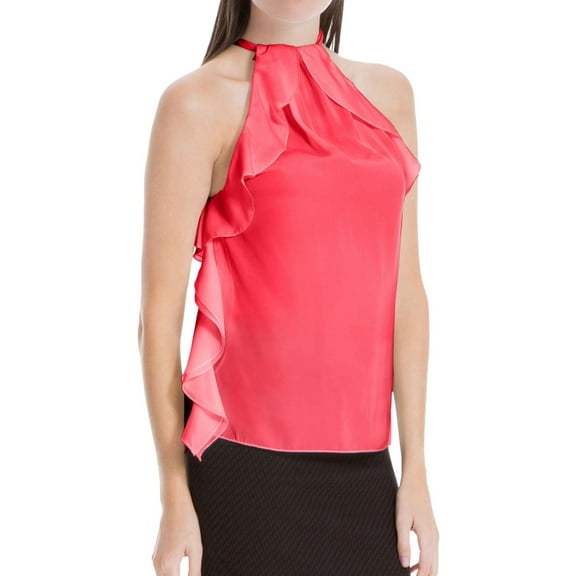 Max Studio London Womens Ruffle Knit Blouse, Red, X-Small