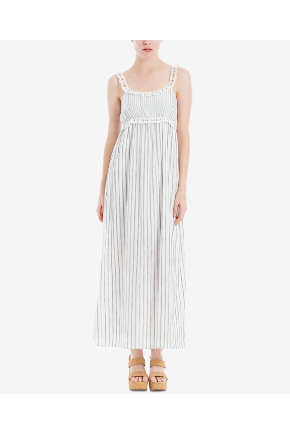 London Striped Ruffled Maxi Dress Whiteblack S