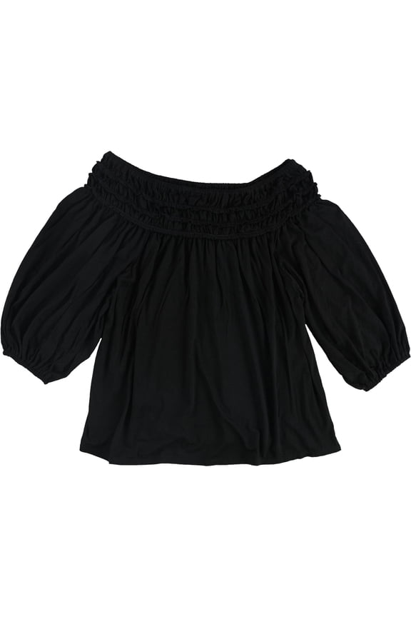 London Womens Ruffled Off the Shoulder Blouse, Black, X-Small