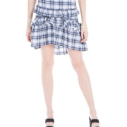 Max Studio London Womens Ruffled Plaid A-Line Asymmetrical Skirt, White, 14