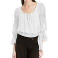 thumbnail image 1 of Max Studio London Womens Ruffled Tie-Waist Knit Blouse, White, Medium, 1 of 2