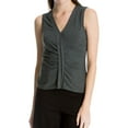 thumbnail image 1 of Max Studio London Womens Runched Knit Blouse, Grey, Small, 1 of 3