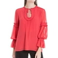 thumbnail image 1 of Max Studio London Womens Shirred Crepe Knit Blouse, Red, Medium, 1 of 2