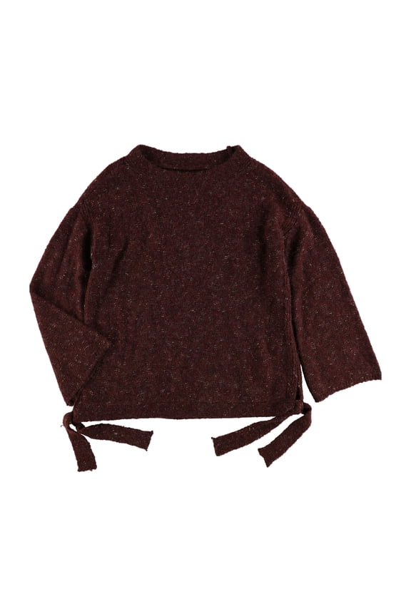 London Womens Side-Tie Melange Knit Sweater, Red, Small