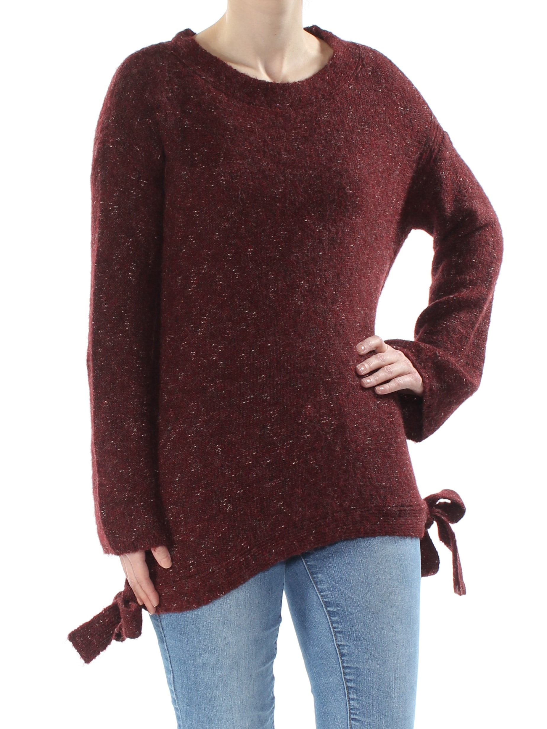 Max Studio London Womens Side-Tie Melange Knit Sweater, Red, X