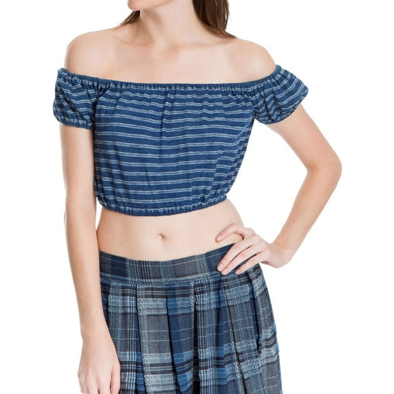 Max Studio London Womens Textured Basic T-Shirt, Blue, Medium