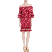 Max Studio London Womens Textured Ruffle Flowers Sheath Dress, Red, Large