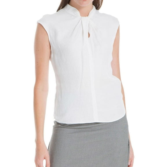 Max Studio London Womens Twisted-Neck Sleeveless Blouse Top, White, Medium