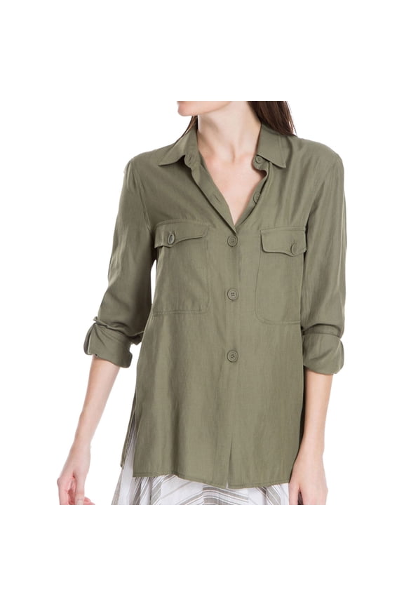 London Womens Utility Button Up Shirt, Green, Small