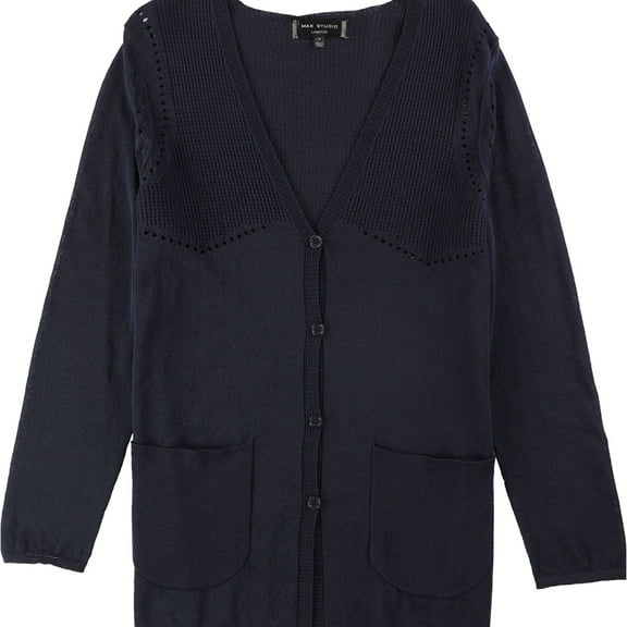 Max Studio London Womens V-Neck Cardigan Sweater, Blue, Small