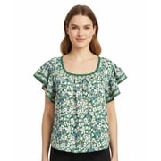 Max Studio Ruffle Floral Scoop Neck Top