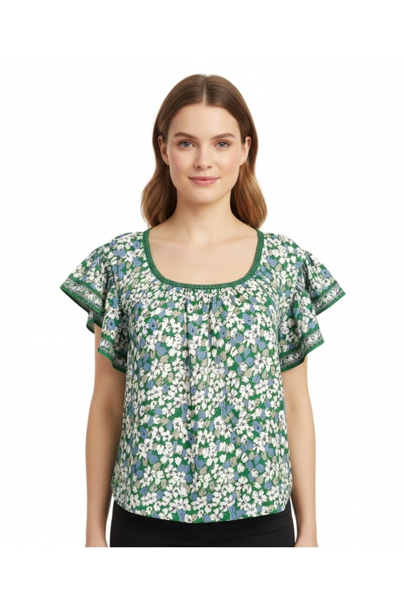 Ruffle Floral Scoop Neck Top