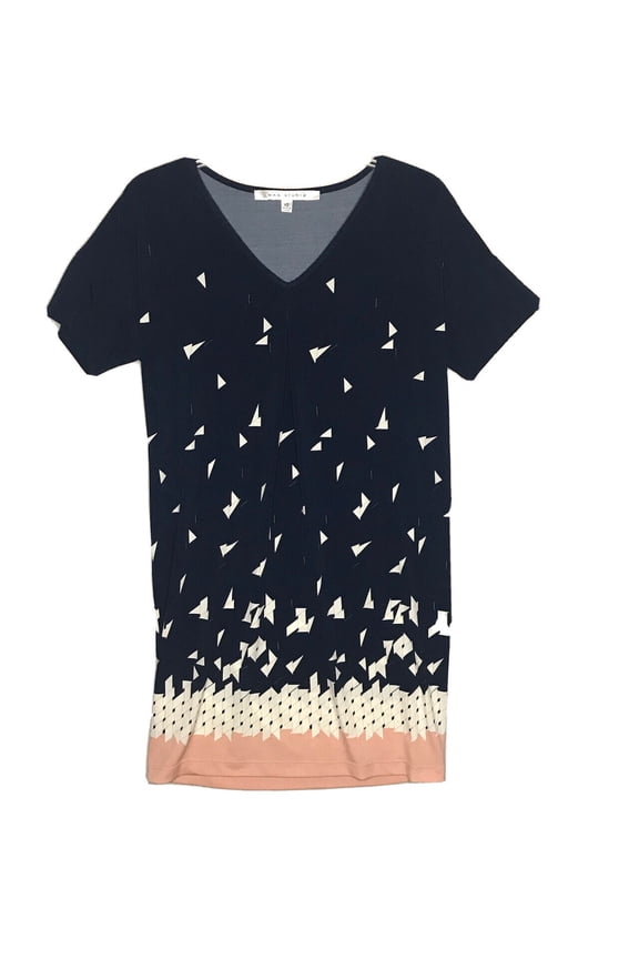 Pre-Owned Max Studio Tunic Top Womens XS Blue Geometric Contrast Border Jersey V-Neck used size small