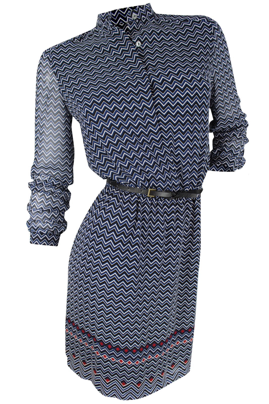 princess polly baby blue dress Max Studio Women's Blue Black White Zigzag Print Shirtwaist Dress