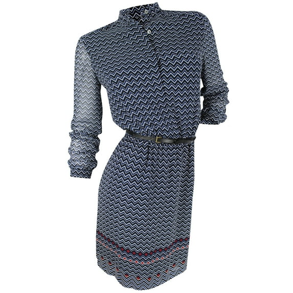 Max Studio Women's Blue Black White Zigzag Print Shirtwaist Dress