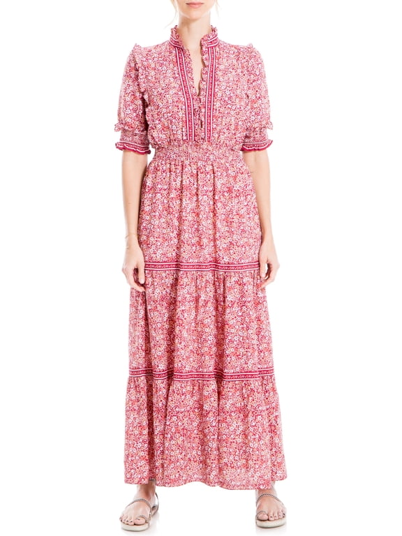 Women's Printed Crepe Tiered Maxi Dress