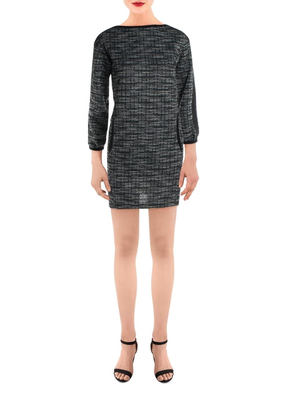 Womens Contrast Trim Knit Mini Dress B/W M