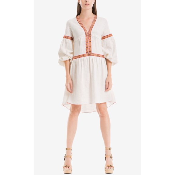 Max Studio Womens Cotton Embroidered Casual Dress White S