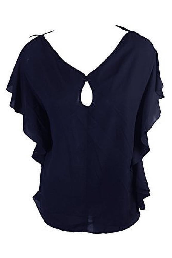 Womens Flutter Sleeve Keyhole Blouse Navy M