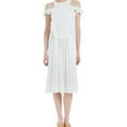 thumbnail image 1 of Max Studio London Womens Pleated Cold-Shoulder Fit & Flare Dress, White, Small, 1 of 2