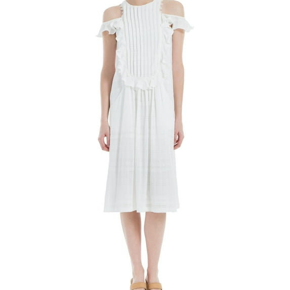 Max Studio London Womens Pleated Cold-Shoulder Fit & Flare Dress, White, Small