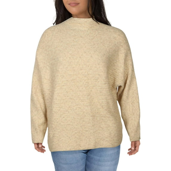 Max Studio Womens Oversized Ribbed Mock Turtleneck Sweater Beige XL